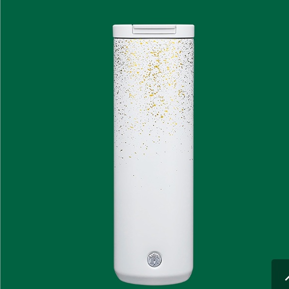 NWT Starbucks 2022 Holiday White & Gold Speckled SS Bottle Venti Tumbler 20oz - Picture 3 of 7
